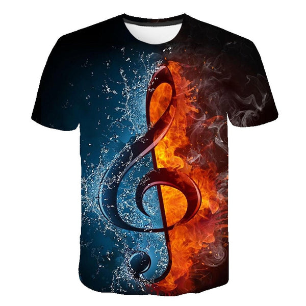 Enthusiastic Music Printed T shirt Men 3d Water Flame YinYang Music Note Tshirt Harajuku Shirt Hip Hop Rock Cool Streetwear Tees | Vimost Shop.