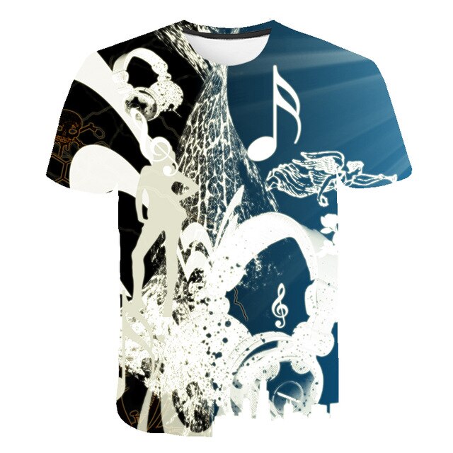 Enthusiastic Music Printed T shirt Men 3d Water Flame YinYang Music Note Tshirt Harajuku Shirt Hip Hop Rock Cool Streetwear Tees | Vimost Shop.