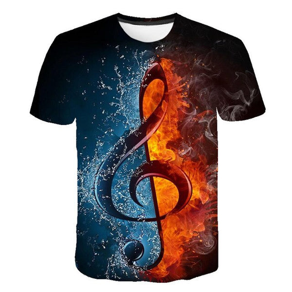 Enthusiastic Music Printed T shirt Men 3d Water Flame YinYang Music Note Tshirt Harajuku Shirt Hip Hop Rock Cool Streetwear Tees | Vimost Shop.