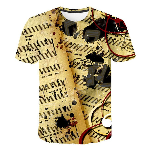 Enthusiastic Music Printed T shirt Men 3d Water Flame YinYang Music Note Tshirt Harajuku Shirt Hip Hop Rock Cool Streetwear Tees | Vimost Shop.