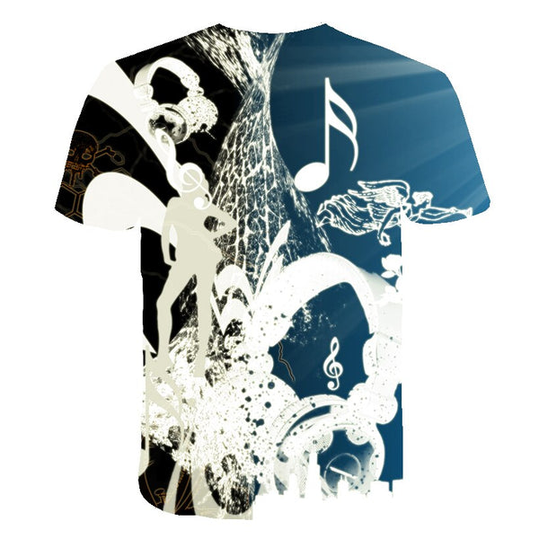 Enthusiastic Music Printed T shirt Men 3d Water Flame YinYang Music Note Tshirt Harajuku Shirt Hip Hop Rock Cool Streetwear Tees | Vimost Shop.