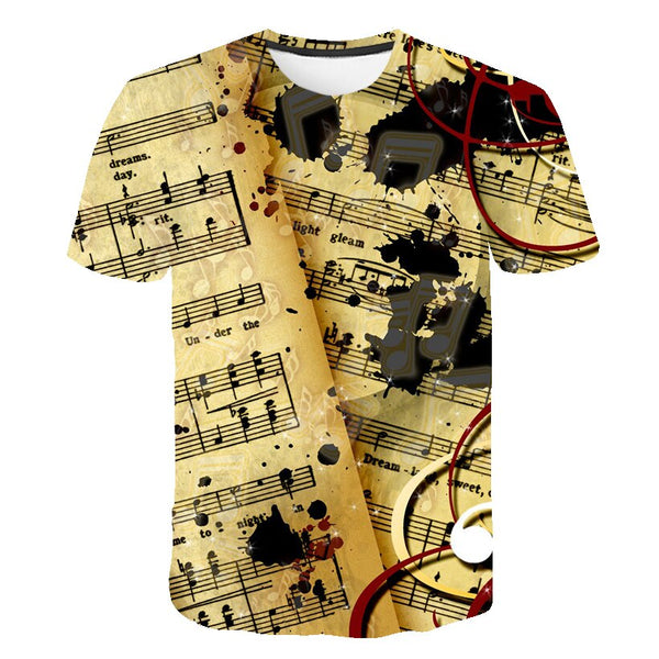 Enthusiastic Music Printed T shirt Men 3d Water Flame YinYang Music Note Tshirt Harajuku Shirt Hip Hop Rock Cool Streetwear Tees | Vimost Shop.