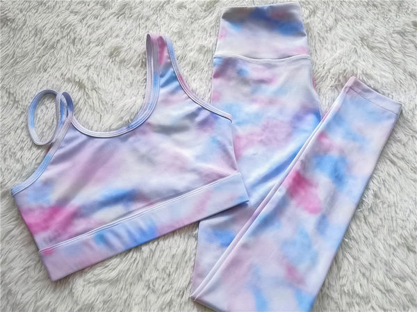 Tie Dye Print 2 Piece Set Women Yoga Suit One Shoulder Vest Bra Top Fitness Leggings GYM Workout Sport Pants Tracksuit | Vimost Shop.