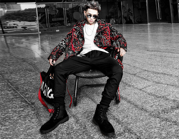 Extra Long Jacket Trench Men Full Letter Print Harajuku Windbreaker Nightclub Overcoat Male Casual Outwear KJ166 | Vimost Shop.