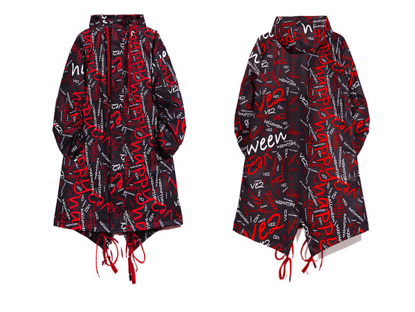 Extra Long Jacket Trench Men Full Letter Print Harajuku Windbreaker Nightclub Overcoat Male Casual Outwear KJ166 | Vimost Shop.