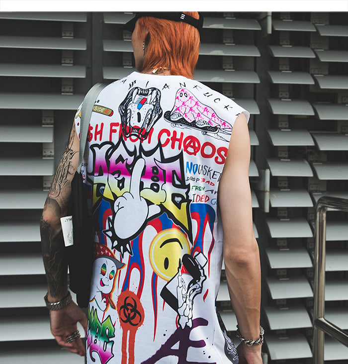 Funny Hip Hop Comic Letter Graffiti Fashion Tank Tops Mens Summer Streetwear Casual Cotton Sleeveless Vests | Vimost Shop.