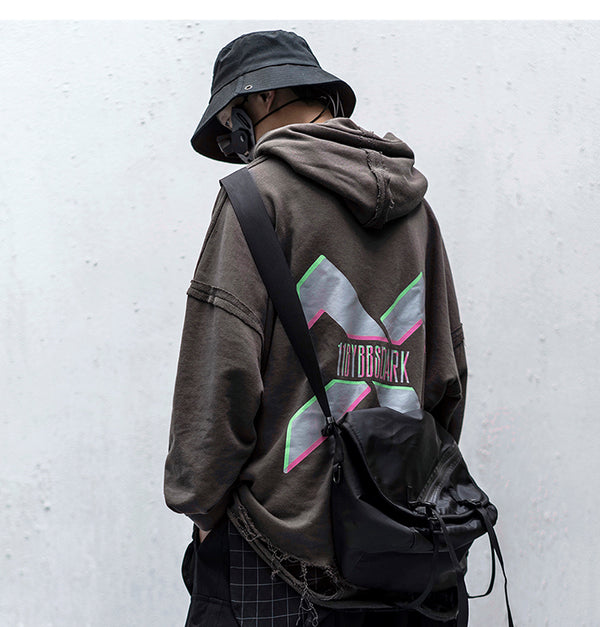 Vintage Hole Letter Printed Hoodie Men treetwear Hip Hop Loose Sweatshirts Techwear Fashion Hoodie Pulover | Vimost Shop.