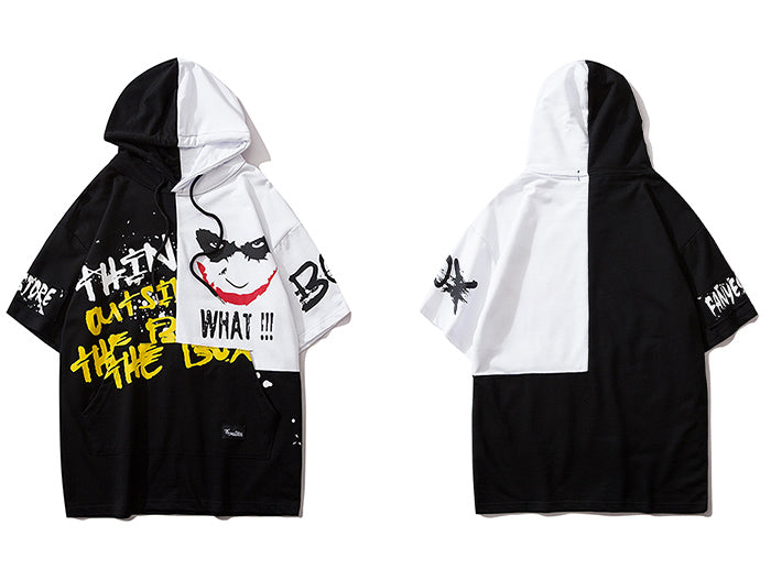Hip Hop Color Block Smile Letter Print Men T Shirt Harajuku Fashion Streetwear Hooded Casual Cotton Tops Tee | Vimost Shop.