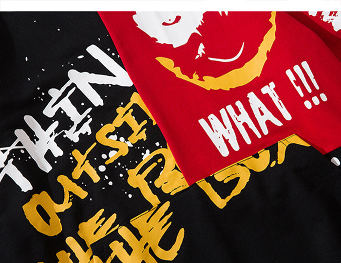 Hip Hop Color Block Smile Letter Print Men T Shirt Harajuku Fashion Streetwear Hooded Casual Cotton Tops Tee | Vimost Shop.