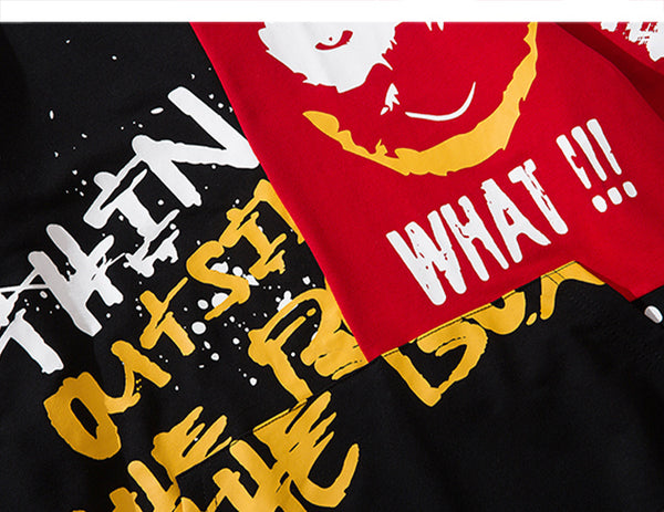 Hip Hop Color Block Smile Letter Print Men T Shirt Harajuku Fashion Streetwear Hooded Casual Cotton Tops Tee | Vimost Shop.
