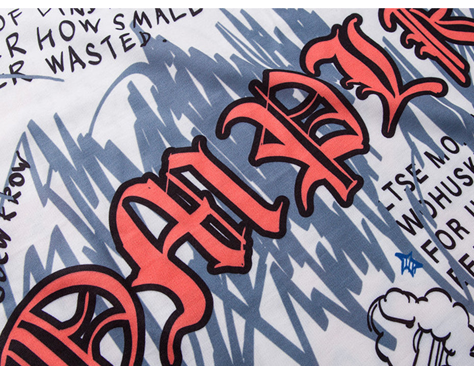 Mens Short Sleeve T-shirt Graffiti Tees Shirts Flame Print Skateboard Tshirts Male Cotton Hip Hop Streetwear KJ54 | Vimost Shop.