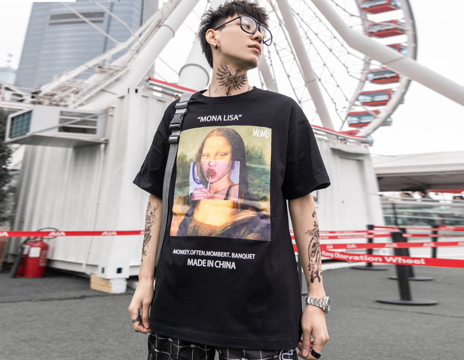 Funny Mona Lisa Printed Short Sleeve T Shirts Streetwear Men Summer Harajuku Hip Hop Top Tees Male Tshirts | Vimost Shop.