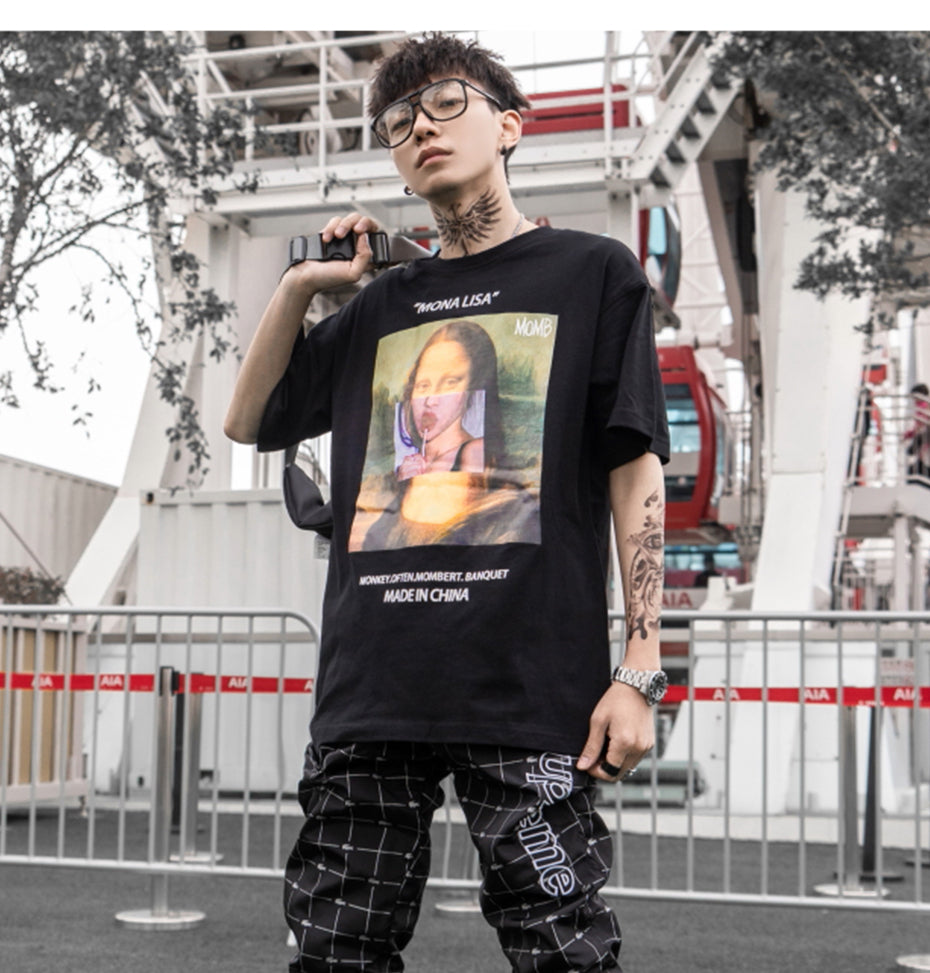 Funny Mona Lisa Printed Short Sleeve T Shirts Streetwear Men Summer Harajuku Hip Hop Top Tees Male Tshirts | Vimost Shop.