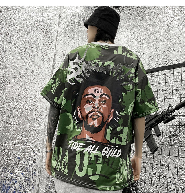 Hip Hop Color Block Character Print Mens T Shirt Harajuku Streetwear Tops Fashion Casual Cotton Short Sleeve | Vimost Shop.