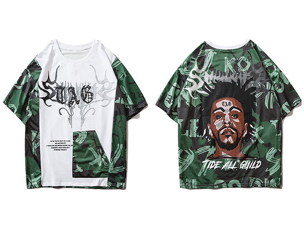 Hip Hop Color Block Character Print Mens T Shirt Harajuku Streetwear Tops Fashion Casual Cotton Short Sleeve | Vimost Shop.