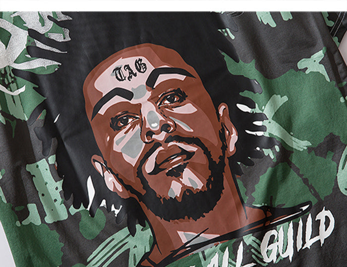 Hip Hop Color Block Character Print Mens T Shirt Harajuku Streetwear Tops Fashion Casual Cotton Short Sleeve | Vimost Shop.