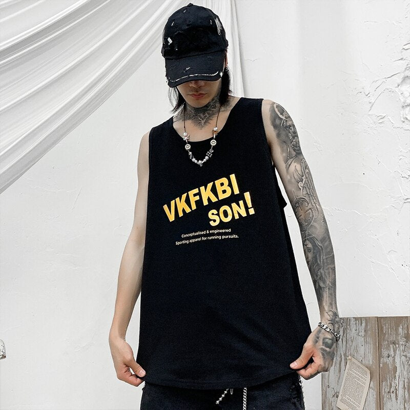 High Quality Letter Print Hip Hop Sport Basketball Vest Tops Tees Sleeveless Men Casual Loose Pullover Couple Wear Tank Tops | Vimost Shop.