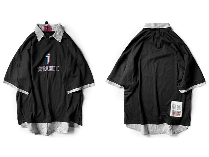 Letter Print Fake Two T Shirt Men Hip Hop Summer Casual Loose Short Sleeve Patchwork Techwear Tshirt Topsni | Vimost Shop.