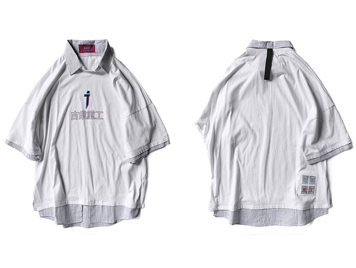 Letter Print Fake Two T Shirt Men Hip Hop Summer Casual Loose Short Sleeve Patchwork Techwear Tshirt Topsni | Vimost Shop.