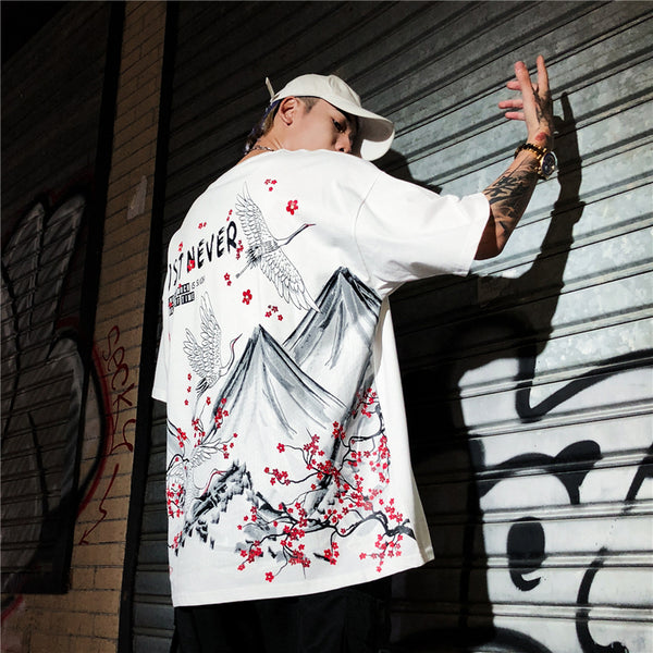 Japanese Geisha Tshirt Streetwear Short Sleeve T Shirt Japan Cotton Tops Tees Men Harajuku Hip Hop T-Shirt | Vimost Shop.