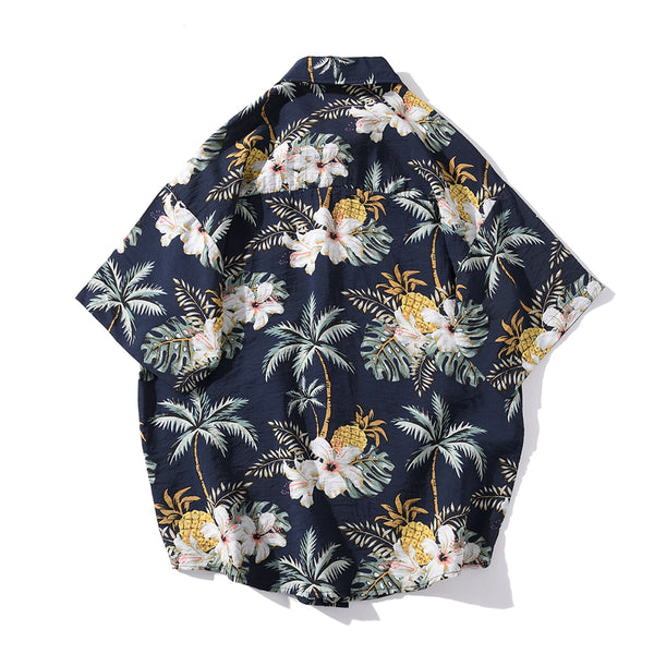 Full Pineapple Coconut Tree Print Yellow Shirt Casual Mens Short Sleeve Fashion Holiday Hawaiian Shirts | Vimost Shop.