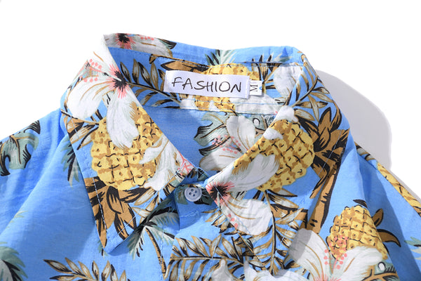 Full Pineapple Coconut Tree Print Yellow Shirt Casual Mens Short Sleeve Fashion Holiday Hawaiian Shirts | Vimost Shop.