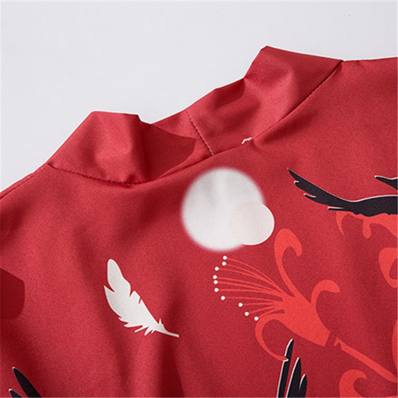 Japanese Crow Print Kimonos Streerwear Yukata Women Haori Harajuku Kimono Robe Cardigan Men Red Asian Clothes | Vimost Shop.