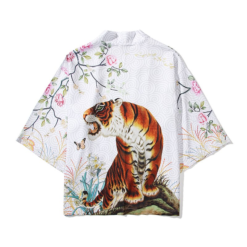 i Japanese Style Anime Tiger Cardigan Kimono Cosplay Harajuku Women Men Yukata Streetwear White Traditional Robe Tops | Vimost Shop.