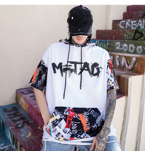 Hip Hop Dark Cat Print Men T Shirt Harajuku Streetwear Hooded Tops Tees Casual Cotton Short Sleeve | Vimost Shop.
