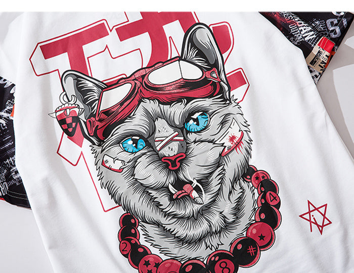 Hip Hop Dark Cat Print Men T Shirt Harajuku Streetwear Hooded Tops Tees Casual Cotton Short Sleeve | Vimost Shop.