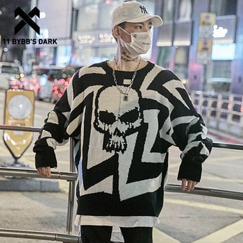 Men Skull Printed Hip Hop Sweater Streetwear High Quality Loose Oversized Sweaters Casual Pullover Clothing KA13 | Vimost Shop.