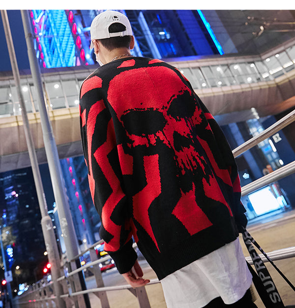 Men Skull Printed Hip Hop Sweater Streetwear High Quality Loose Oversized Sweaters Casual Pullover Clothing KA13 | Vimost Shop.