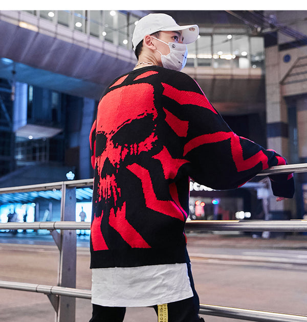 Men Skull Printed Hip Hop Sweater Streetwear High Quality Loose Oversized Sweaters Casual Pullover Clothing KA13 | Vimost Shop.