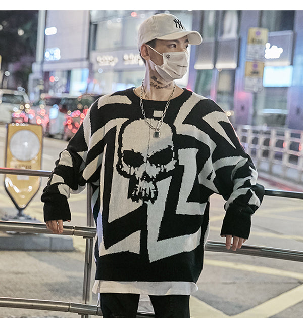Men Skull Printed Hip Hop Sweater Streetwear High Quality Loose Oversized Sweaters Casual Pullover Clothing KA13 | Vimost Shop.