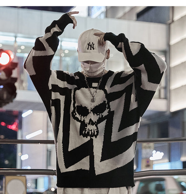 Men Skull Printed Hip Hop Sweater Streetwear High Quality Loose Oversized Sweaters Casual Pullover Clothing KA13 | Vimost Shop.