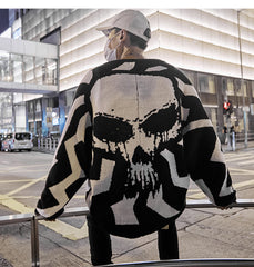 Men Skull Printed Hip Hop Sweater Streetwear High Quality Loose Oversized Sweaters Casual Pullover Clothing KA13