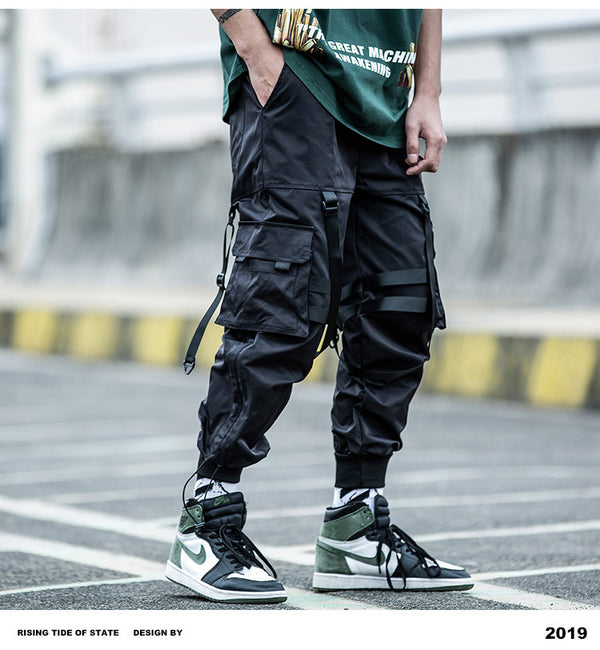 Multi-pocket Hip Hop Harem Pants Men Elastic Waist Trousers Joggers Casual Loose Ribbons Cargo Pants Sweatpants | Vimost Shop.