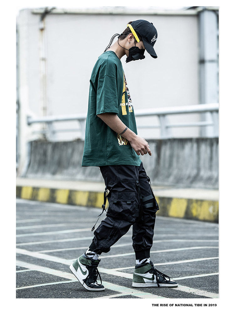 Multi-pocket Hip Hop Harem Pants Men Elastic Waist Trousers Joggers Casual Loose Ribbons Cargo Pants Sweatpants | Vimost Shop.