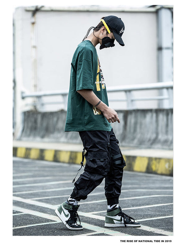 Multi-pocket Hip Hop Harem Pants Men Elastic Waist Trousers Joggers Casual Loose Ribbons Cargo Pants Sweatpants | Vimost Shop.