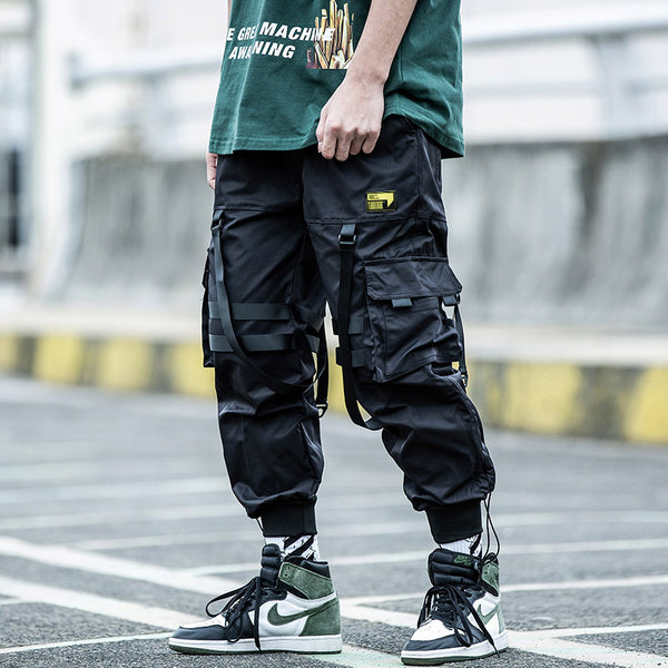 Multi-pocket Hip Hop Harem Pants Men Elastic Waist Trousers Joggers Casual Loose Ribbons Cargo Pants Sweatpants | Vimost Shop.