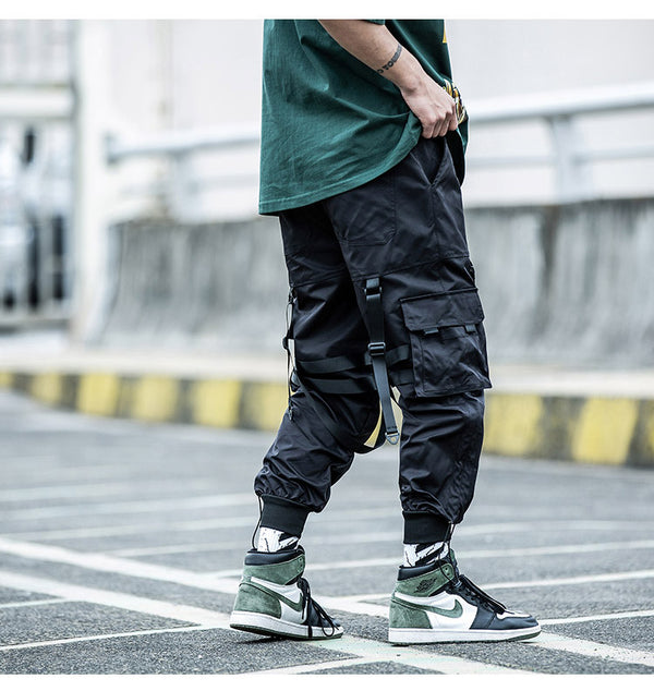 Multi-pocket Hip Hop Harem Pants Men Elastic Waist Trousers Joggers Casual Loose Ribbons Cargo Pants Sweatpants | Vimost Shop.