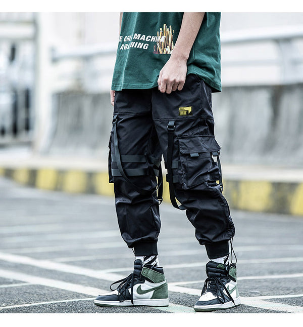 Multi-pocket Hip Hop Harem Pants Men Elastic Waist Trousers Joggers Casual Loose Ribbons Cargo Pants Sweatpants | Vimost Shop.