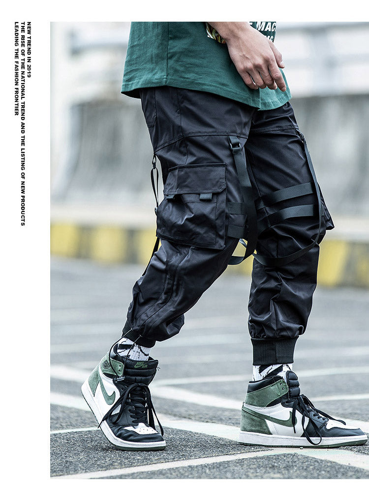 Multi-pocket Hip Hop Harem Pants Men Elastic Waist Trousers Joggers Casual Loose Ribbons Cargo Pants Sweatpants | Vimost Shop.