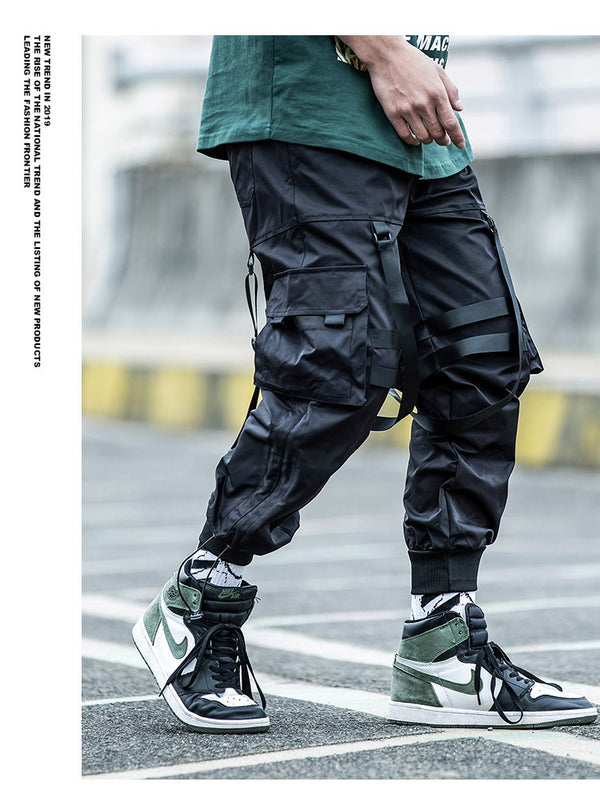 Multi-pocket Hip Hop Harem Pants Men Elastic Waist Trousers Joggers Casual Loose Ribbons Cargo Pants Sweatpants | Vimost Shop.