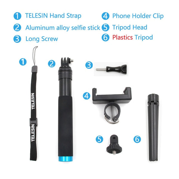 6 in 1 Extendable Aluminum Alloy Selfie Stick + Detachable Tripod Mount Phone Holder for GoPro SJCAM Xiaomi Yi Cameras | Vimost Shop.
