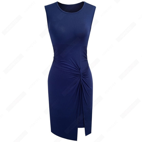 Summer Women Brief One Piece Sleeveless Casual Bodycon Dress Lady Chic Knot Round Neck Dress | Vimost Shop.