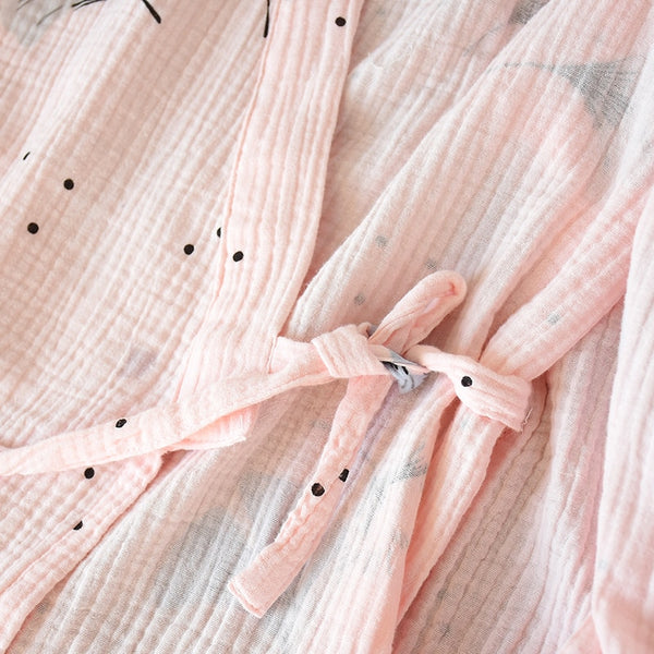 Pure Cotton Yarn Kimono Pajamas V-Neck Printing Plus Size Pijama Mujer Loungewear Women 2 Piece Sleepwear Autumn Fashion | Vimost Shop.