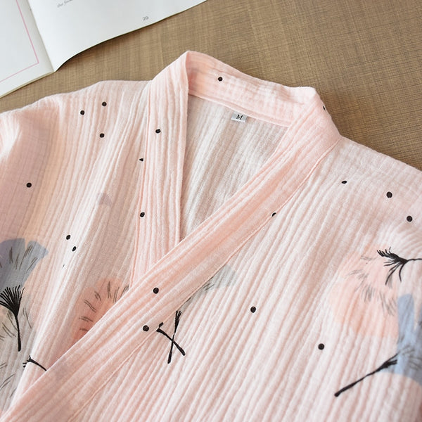 Pure Cotton Yarn Kimono Pajamas V-Neck Printing Plus Size Pijama Mujer Loungewear Women 2 Piece Sleepwear Autumn Fashion | Vimost Shop.