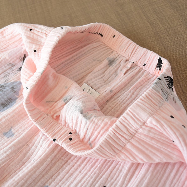 Pure Cotton Yarn Kimono Pajamas V-Neck Printing Plus Size Pijama Mujer Loungewear Women 2 Piece Sleepwear Autumn Fashion | Vimost Shop.