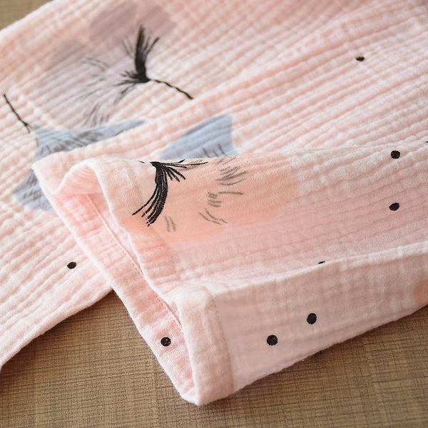 Pure Cotton Yarn Kimono Pajamas V-Neck Printing Plus Size Pijama Mujer Loungewear Women 2 Piece Sleepwear Autumn Fashion | Vimost Shop.